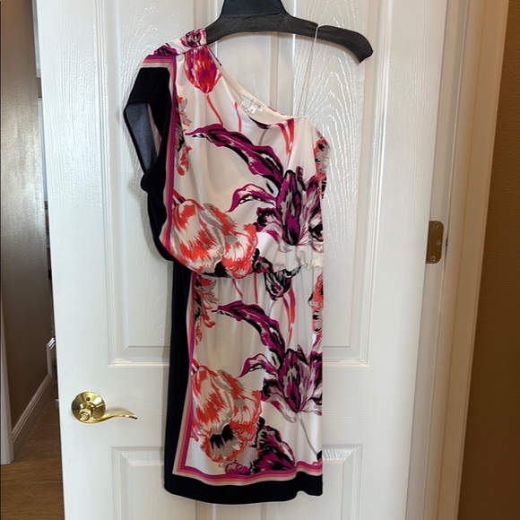 London Times Pink and Red Asymmetrical One Shoulder Cocktail Dress - Picture 1 of 8